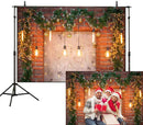 Brick Wall Photography Backdrops Christmas Theme Flower Background Backdrops Decoration Props Xmas Vinyl photo Backdrop Lighting