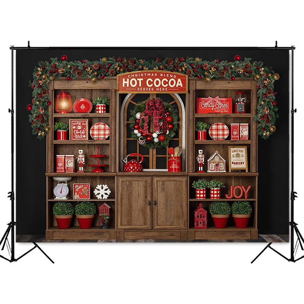 Christmas Hot Cocoa Shop Backdrop for Photography Kitchen Cupboard Kid ...