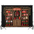 Christmas Hot Cocoa Shop Backdrop for Photography Kitchen Cupboard Kid Children Background for Photo Studio