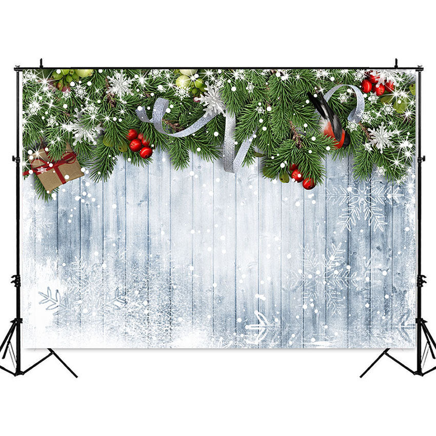 Fête de noël planche de bois flocons de neige branche de pin arrière-plans de photographie arrière-plans Photo Portrait d'hiver Photophone 
