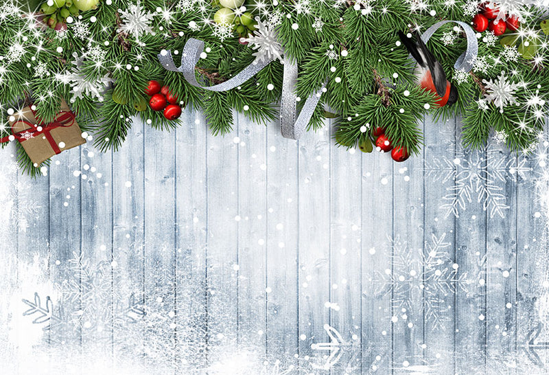 Christmas Party Wooden Board Snowflakes Pine Branch Photography Backdrops Photo Backgrounds Winter Portrait Photophone