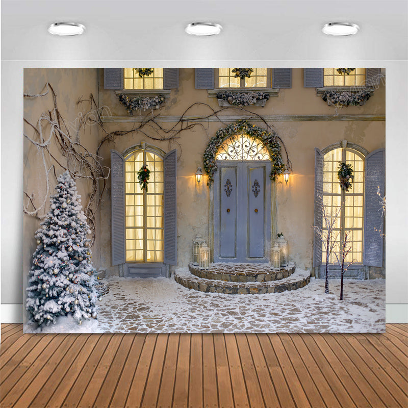 Christmas Photography Backdrop Christmas Tree Photo Background Snow Winter Door Floor Photographic Backdrops Props