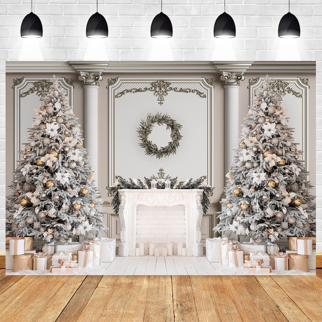 Christmas Party Vintage Chic Wall Props For Photography Backdrops Xmas Tree Fireplace Children Family Portrait Photo Background