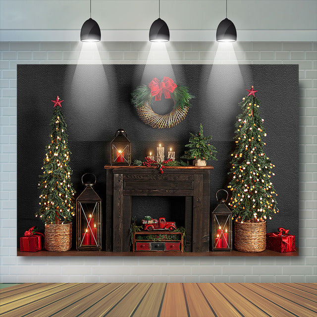 Christmas Photography Background Party Birthday Newborn Backdrop Fireplace Christmas Tree Wreath Child Decoration Photo Studio