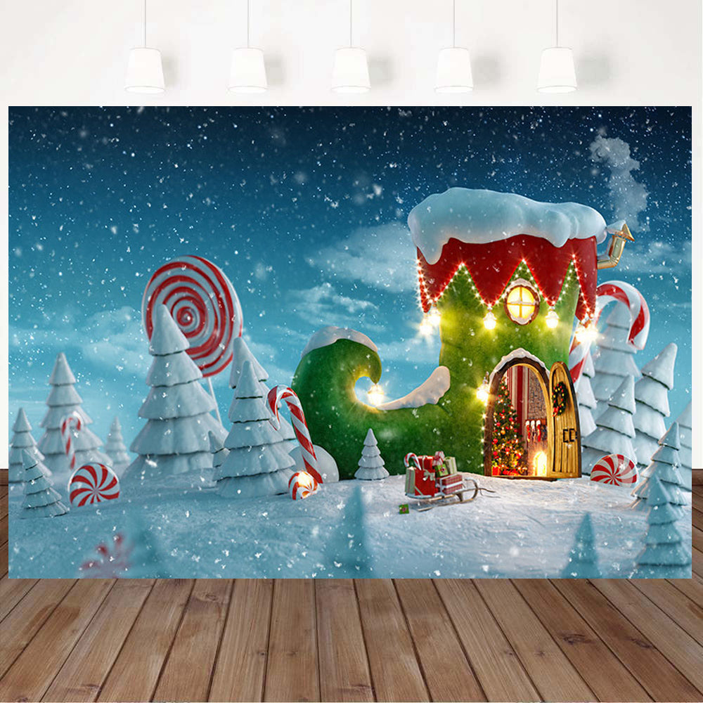 Christmas Photography Background Winter Snow Santa Claus Boots House Gift Candyland Kids Portrait Backdrop Photo Studio