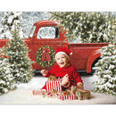 Christmas Red Truck Backdrop Winter Wonderland Snowy Forest Tree Photography Newborn Kids Birthday Portrait Background Studio