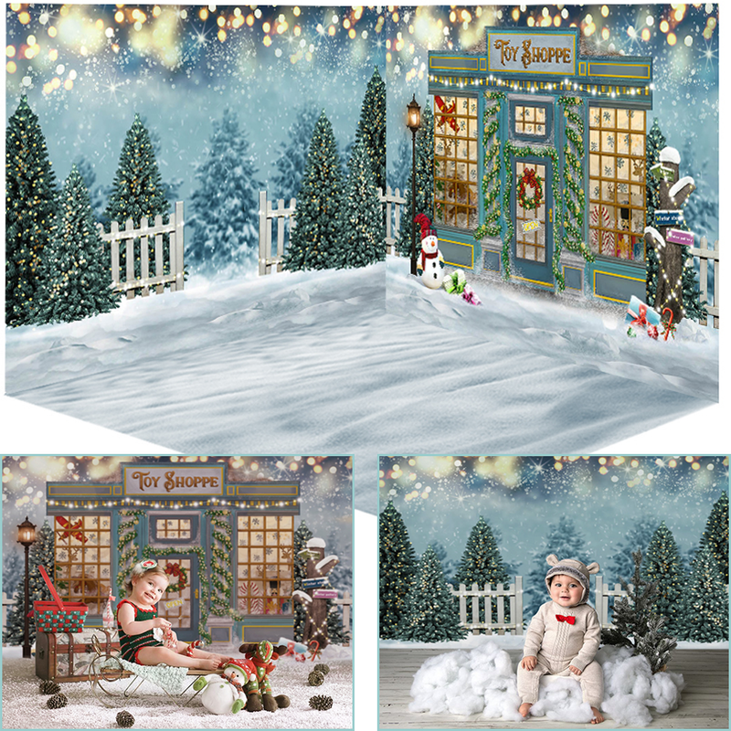 Personalizar 3 estilos fondos de fotografía de Navidad invierno nieve pino Bokeh fondo para sesión fotográfica estudio fotográfico decoración de muñeco de nieve 