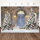 Merry Christmas Wood door Backdrop Snowflake Window Cloud Backdrop Family Christmas Trees Window Gift party Background Photo booth