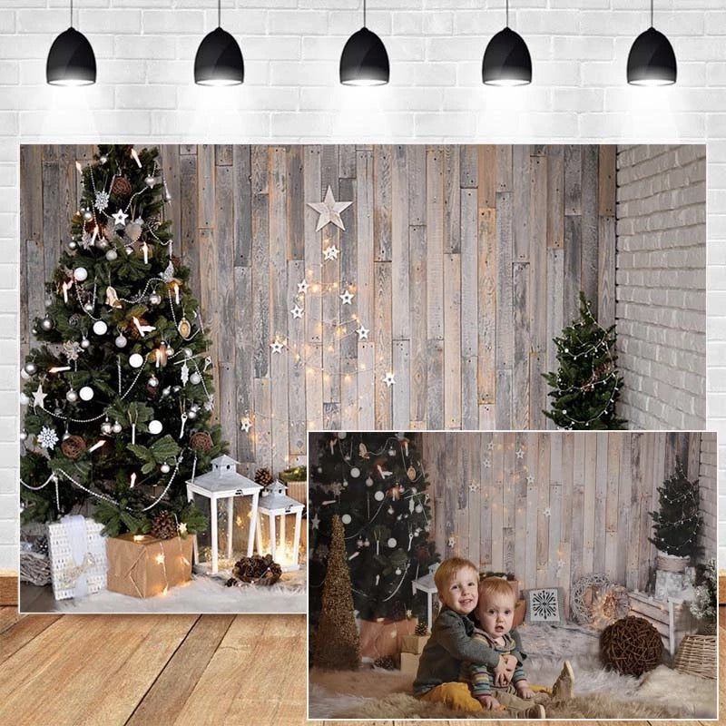Christmas Backdrops for Wood Floor Photography Background Family Christmas Tree Decor Photocall Background Photo Studio Props