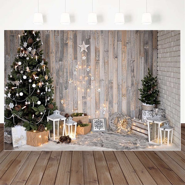 Christmas Backdrops for Wood Floor Photography Background Family Christmas Tree Decor Photocall Background Photo Studio Props