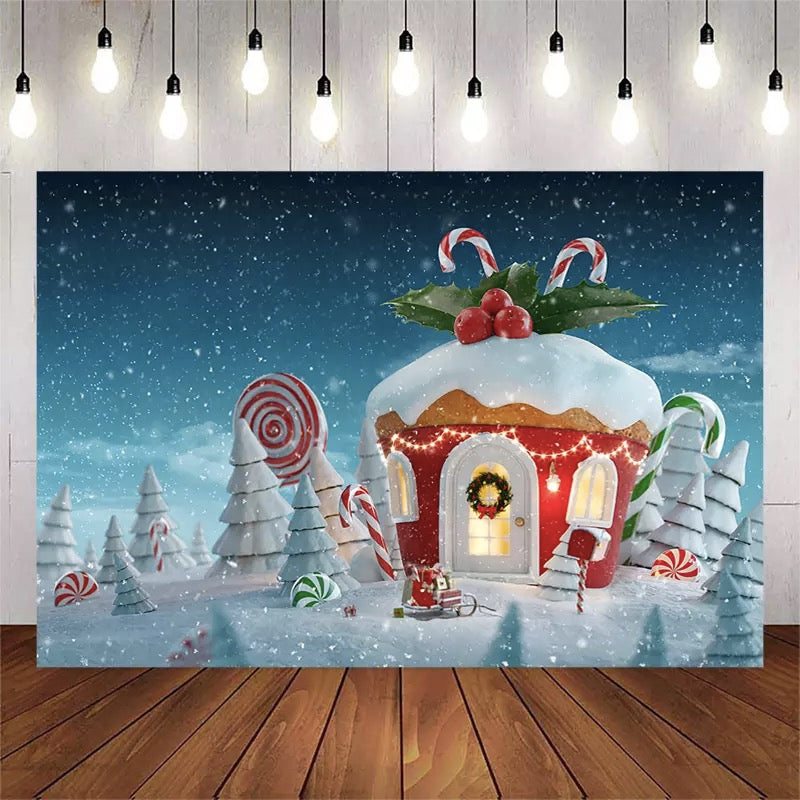 Christmas Candy House Backdrop Winter Snowflake Fairy Tale Photo Background Snow Children Kids Photography Backdrops Baby Shower