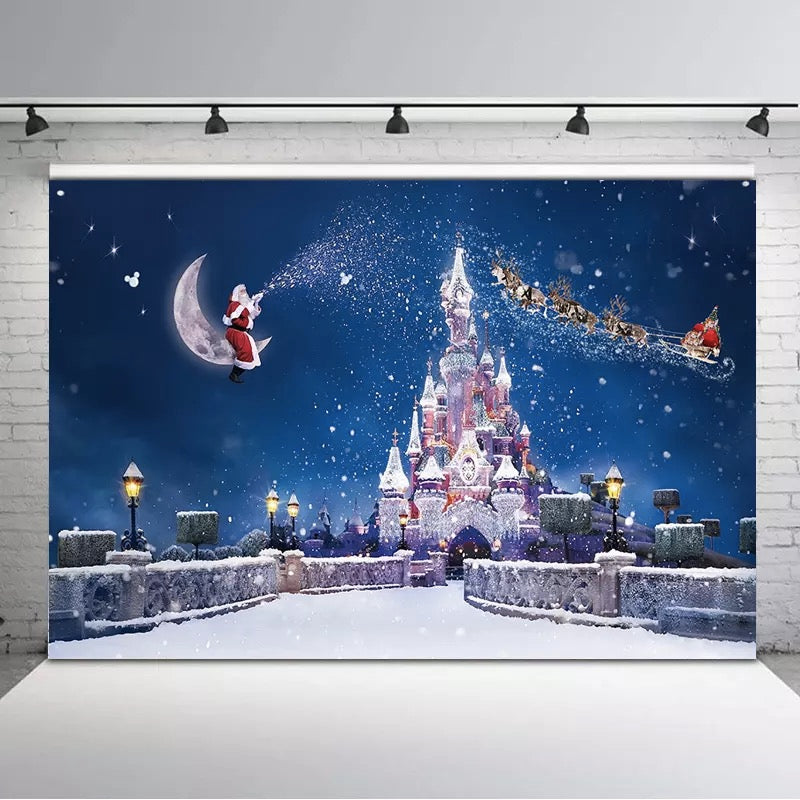 Christmas Castle Backdrop Santa Claus Gift Photography Backdrops Winter Snow Children Backgrounds for Photo Studio