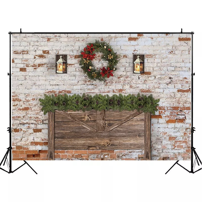 Toile de fond de tête de lit de noël pour mur de briques délabré, décor de couronne de noël, arrière-plan de Studio photographique d'anniversaire 