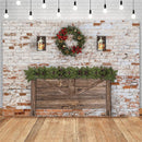 Christmas Headboard Backdrop for Dilapidated Brick Wall Christmas Wreath Decor Birthday Photographic Studio Photo Backgrounds