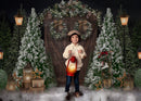 Christmas Photography Backdrops Christmas Tree Street Lamp Decor Vintage Wooden Door Photocall Background Photo Studio