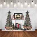 Fondo de fotografía de Navidad árbol de Navidad pared de ladrillo blanco telón de fondo chimenea decoración de fiesta infantil Prop Banner estudio