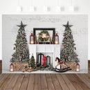 Fondo de fotografía de Navidad árbol de Navidad pared de ladrillo blanco telón de fondo chimenea decoración de fiesta infantil Prop Banner estudio