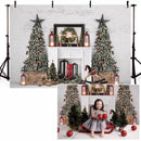 Christmas Photography Background Christmas Tree White Brick Wall Backdrop Fireplace Children Party Decoration Prop Banner Studio