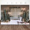 Arrière-plan de photographie de noël, arbre de noël, traîneau, champ de neige, fenêtres françaises, décoration de fête, bannière accessoire pour Studio Photo 