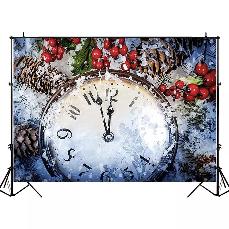 Christmas Snow Backdrops for Photography 2021 New Year Vintage Clock Background Photo Studio Props Red Christmas Decorations