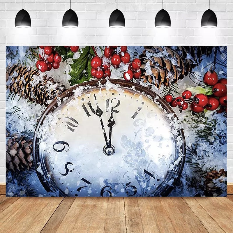 Christmas Snow Backdrops for Photography 2021 New Year Vintage Clock Background Photo Studio Props Red Christmas Decorations
