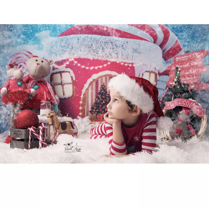 Christmas Whoville Candy Canes House Backdrop Winter Snow Fairy Tale Snowflake Xmas Party Decoration Baby Kids Photography Background