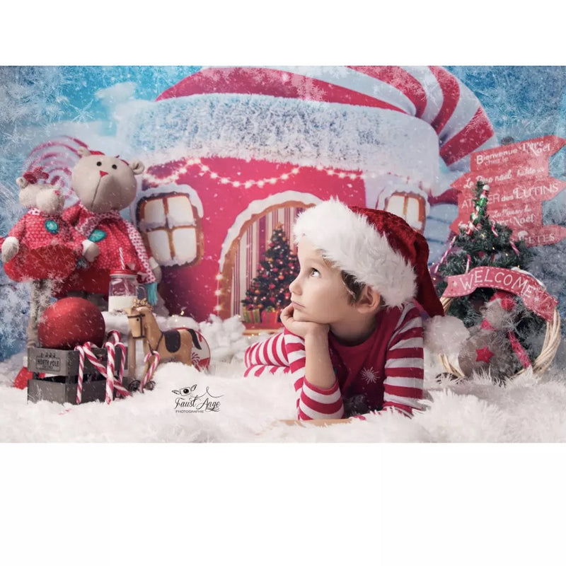 Navidad Whoville Candy Canes House Telón de fondo Invierno Nieve Cuento de hadas Copo de nieve Decoración de fiesta de Navidad Bebé Niños Fotografía de fondo 