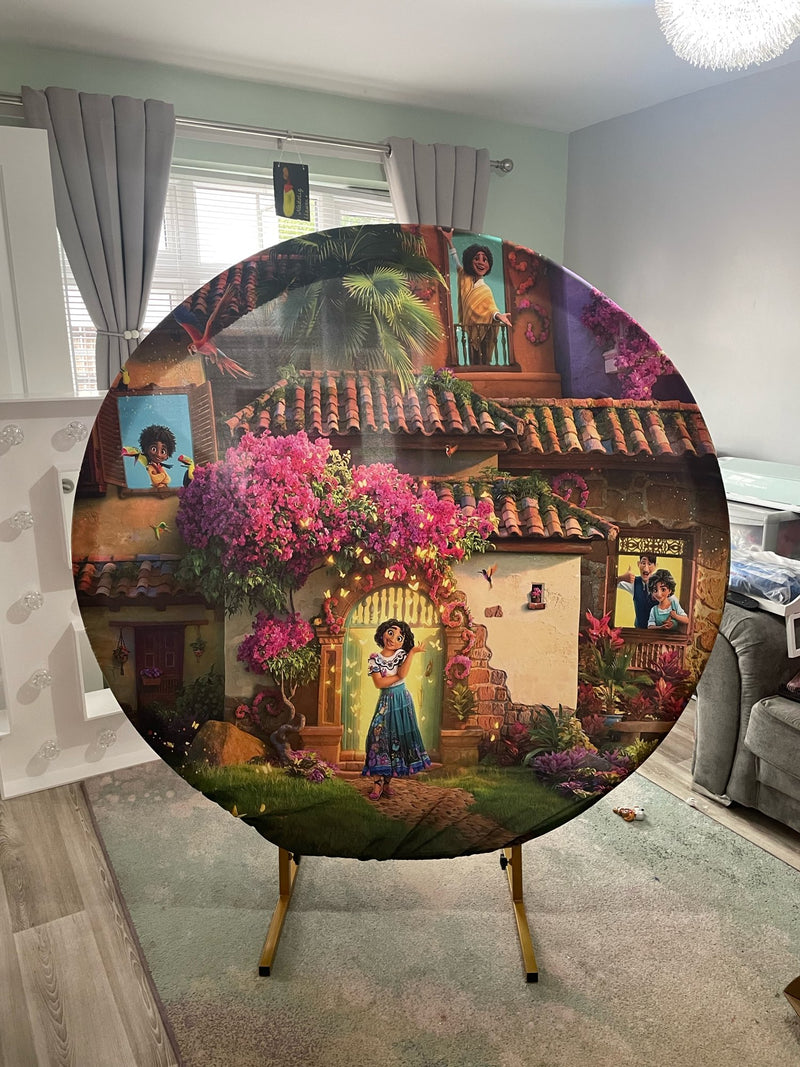 Round Princess Background Custom Cartoon Princess Round Background Circle Backdrop Cover Set Gir ...