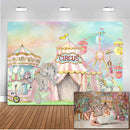 Circus amusement park elephant newborn baby shower backdrop for photography happy birthday watercolor photo background studio