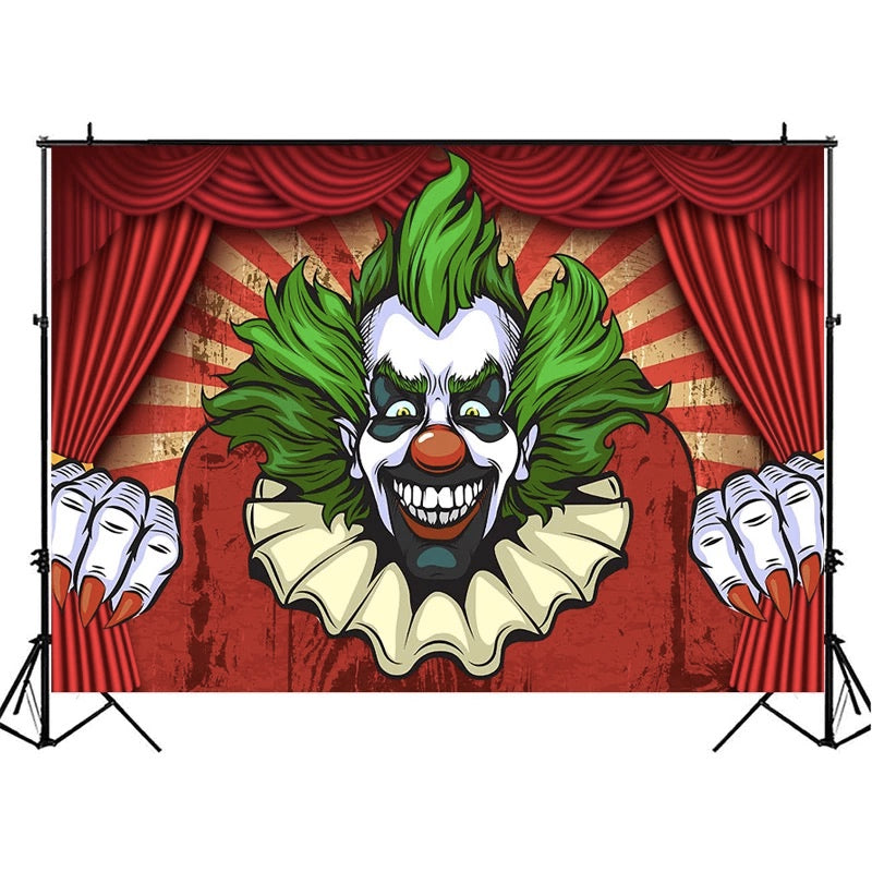 Fondo de tienda de campaña roja de circo, fondo de foto de fiesta de cumpleaños de payaso de terror de Halloween, pancarta decorativa de actividad, fondos de fotografía 
