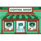 Bannière de café, décoration d'arrière-plan de comptoir de café vert doux, crème glacée, fête d'anniversaire, accessoires de photographie à rayures 