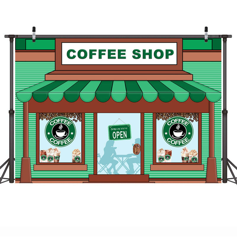 Coffee Shop Banner Backdrop Decoration Green Sweet Coffee Counter Background Ice Cream Birthday Party Photography Stripes Props