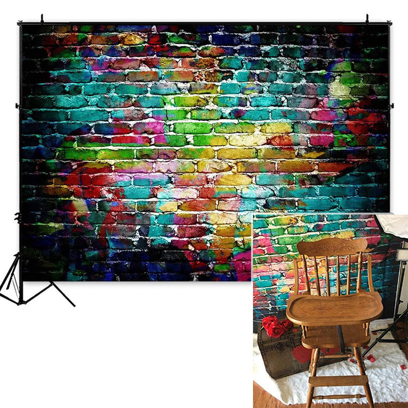 Fondo de fotografía de pared de ladrillo de Graffiti colorido, fondo de retrato para adultos y niños, decoración de fiesta, sesión de fotos, estudio fotográfico