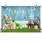Lapin mignon, gâteau d'anniversaire, arrière-plan, œufs de pâques, Portrait de printemps, papillons, herbe, bois bleu, Studio mural 