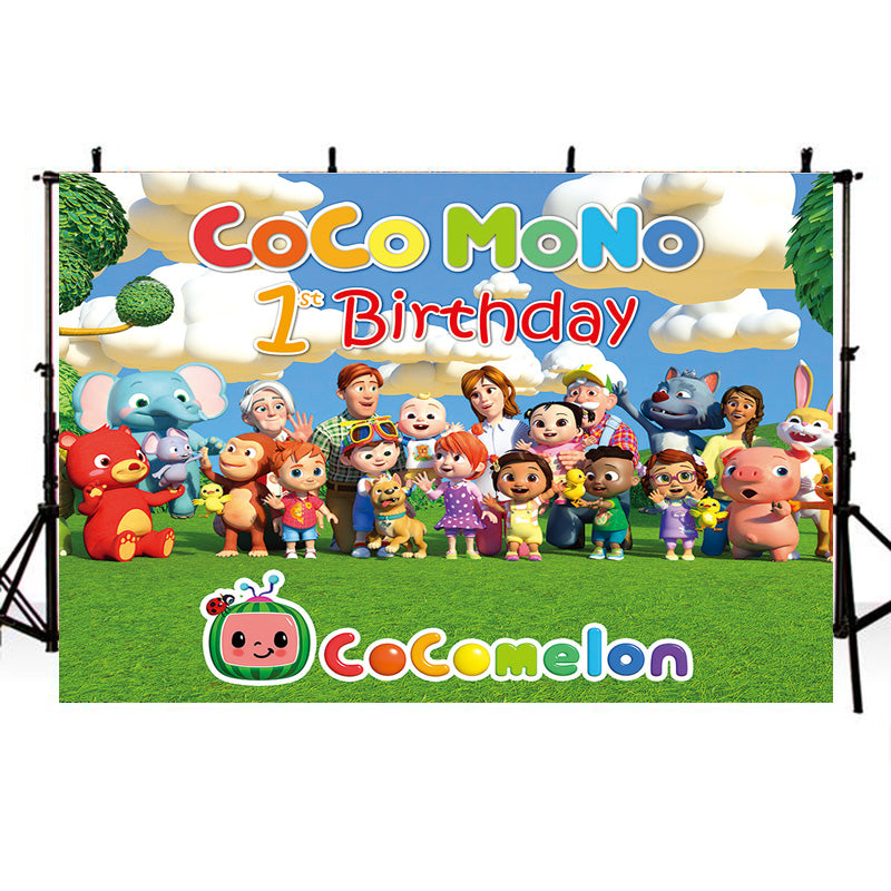 Custom Name Cartoon Character Birthday Photography Backdrops Melon Banner