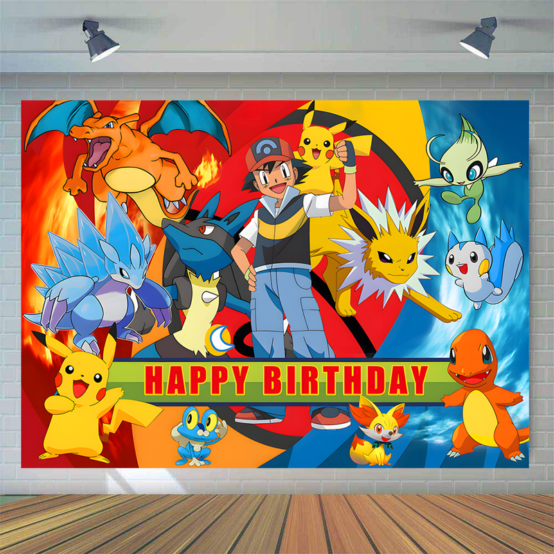 Pokemon Photo Backdrop Kids Party Decoration Pokémon Boys Birthday Party Photo Booth Background for Photography Studio