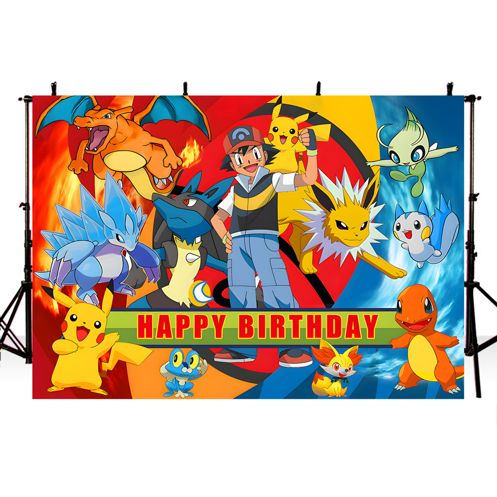 Pokemon Photo Backdrop Kids Party Decoration Pokémon Boys Birthday Party Photo Booth Background for Photography Studio