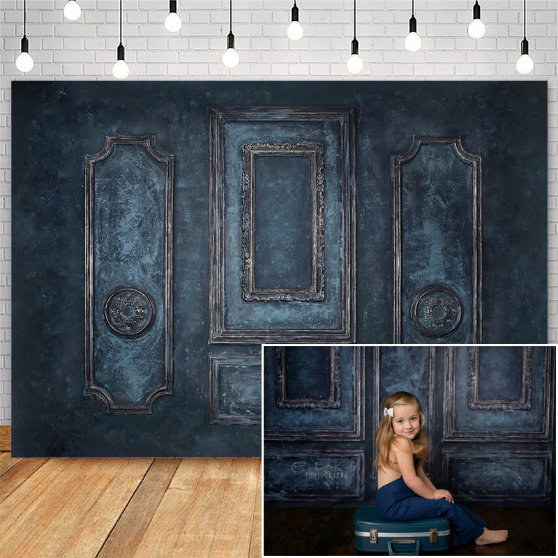 Dark Blue Retro Door Room Photography Backdrops for Wedding Birthday Portrait Photocall Background Photo Studio Props