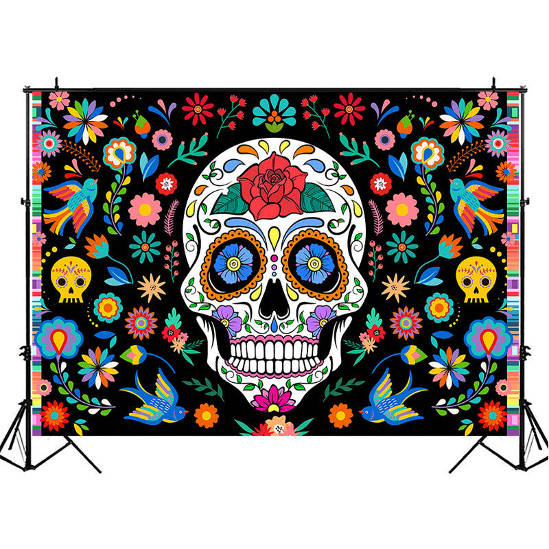 Toile DE fond DU jour des morts pour Fiesta mexicaine, crâne en sucre, fleurs, arrière-plan DE photographie, bannière DE décoration DE Dia DE Los Muertos