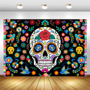 Day of The Dead Backdrop for Mexican Fiesta Sugar Skull Flowers Photography Background Dia DE Los Muertos Decoration Banner