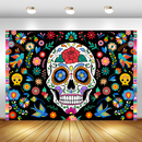 Toile DE fond DU jour des morts pour Fiesta mexicaine, crâne en sucre, fleurs, arrière-plan DE photographie, bannière DE décoration DE Dia DE Los Muertos