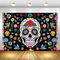 Toile DE fond DU jour des morts pour Fiesta mexicaine, crâne en sucre, fleurs, arrière-plan DE photographie, bannière DE décoration DE Dia DE Los Muertos