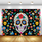 Day of The Dead Backdrop for Mexican Fiesta Sugar Skull Flowers Photography Background Dia DE Los Muertos Decoration Banner