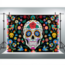 Day of The Dead Backdrop for Mexican Fiesta Sugar Skull Flowers Photography Background Dia DE Los Muertos Decoration Banner