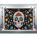 Toile DE fond DU jour des morts pour Fiesta mexicaine, crâne en sucre, fleurs, arrière-plan DE photographie, bannière DE décoration DE Dia DE Los Muertos