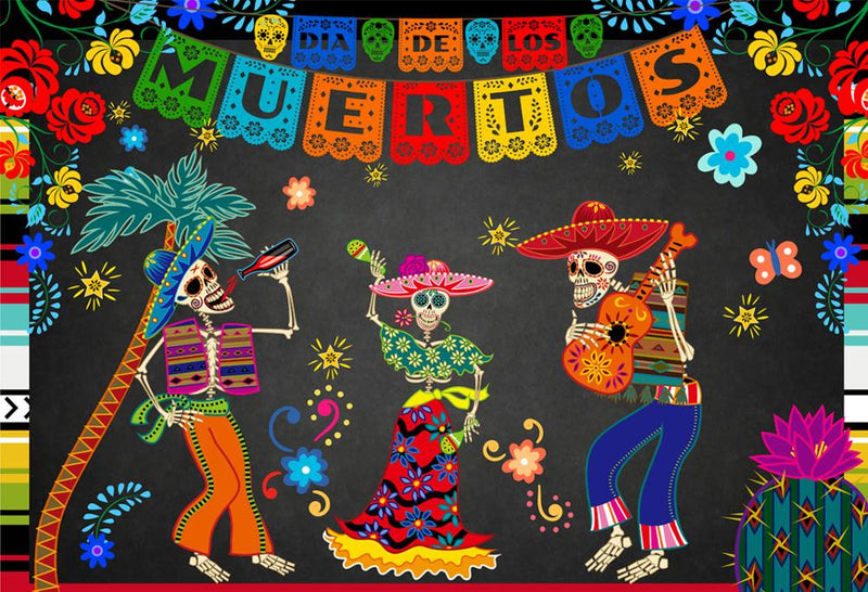 Day of The Dead Halloween Background Dance Party Fiesta Skull Photo Backdrop Dia DE Los Muertos Birthday Party