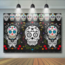 Day of The Dead Halloween Background for Mexican Fiesta Skull Floral Photography Backdrop Pattern Kids Birthday Party Banner