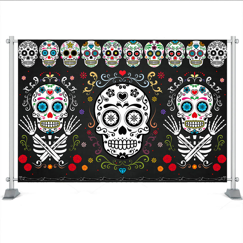 Day of The Dead Halloween Background for Mexican Fiesta Skull Floral Photography Backdrop Pattern Kids Birthday Party Banner