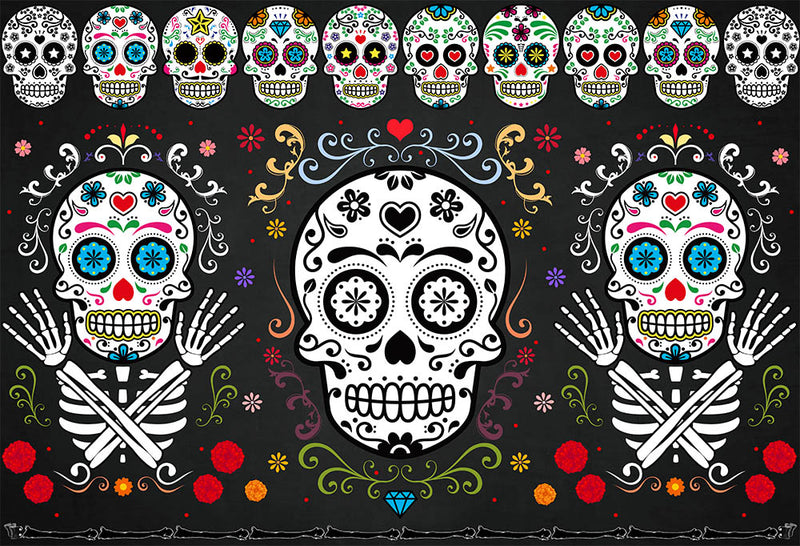 Day of The Dead Halloween Background for Mexican Fiesta Skull Floral Photography Backdrop Pattern Kids Birthday Party Banner