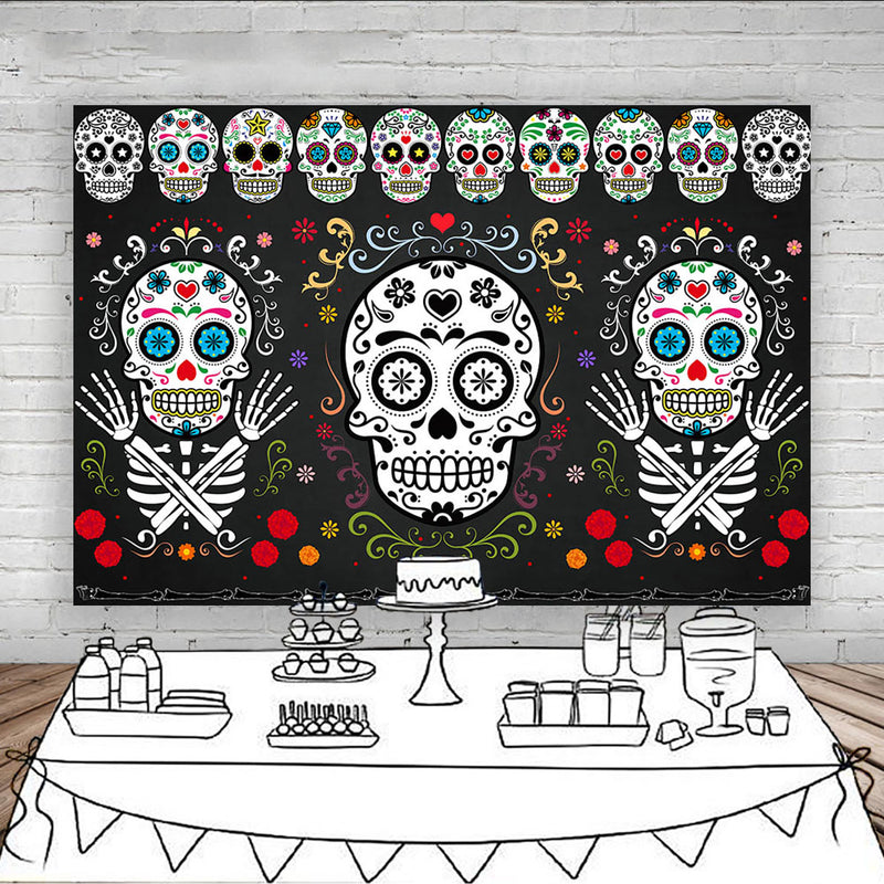 Day of The Dead Halloween Background for Mexican Fiesta Skull Floral Photography Backdrop Pattern Kids Birthday Party Banner